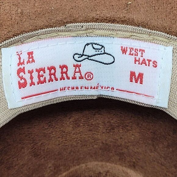 Vintage La Sierra Suede Western Cowboy Hat Camel Brown Aztec Tapestry Band Boho - Picture 3 of 13